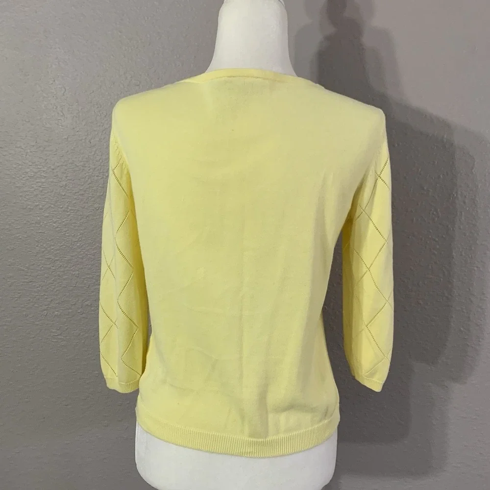 VTG Caslon Women's Petite Mp Butter Yellow 3/4 Sleeve Cotton Argyle‎ Cardigan